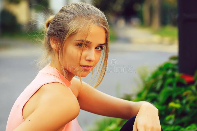 Pretty young woman stock image. Image of face, pink - 142321795