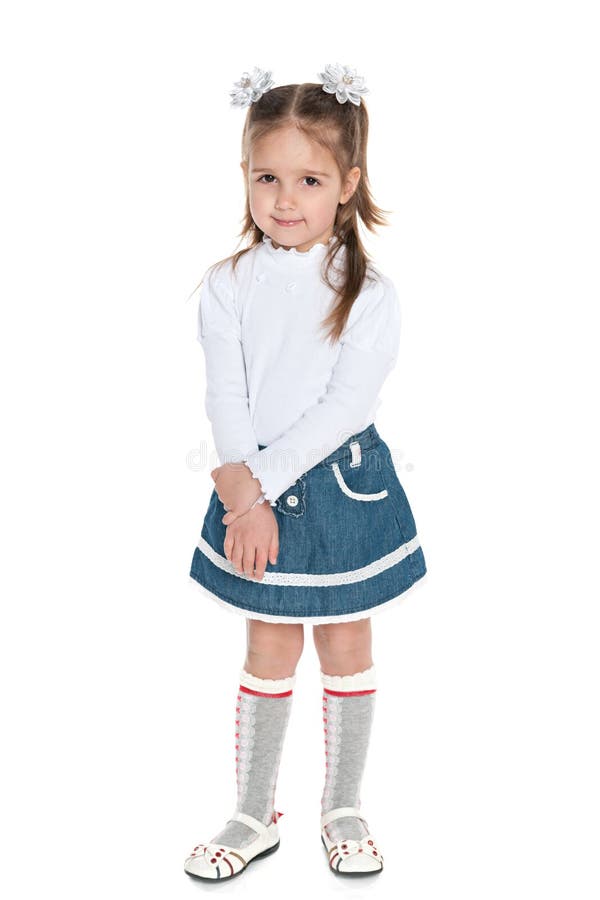 Pretty Small Girl Against the White Stock Image - Image of studio ...