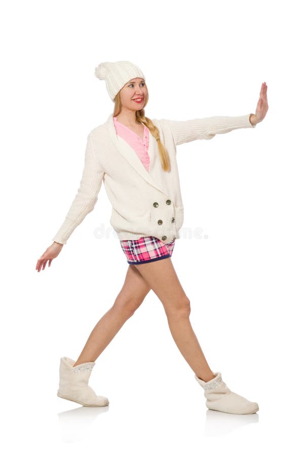 The Pretty Smiling Girl in Pink Jacket Isolated on White Stock Image