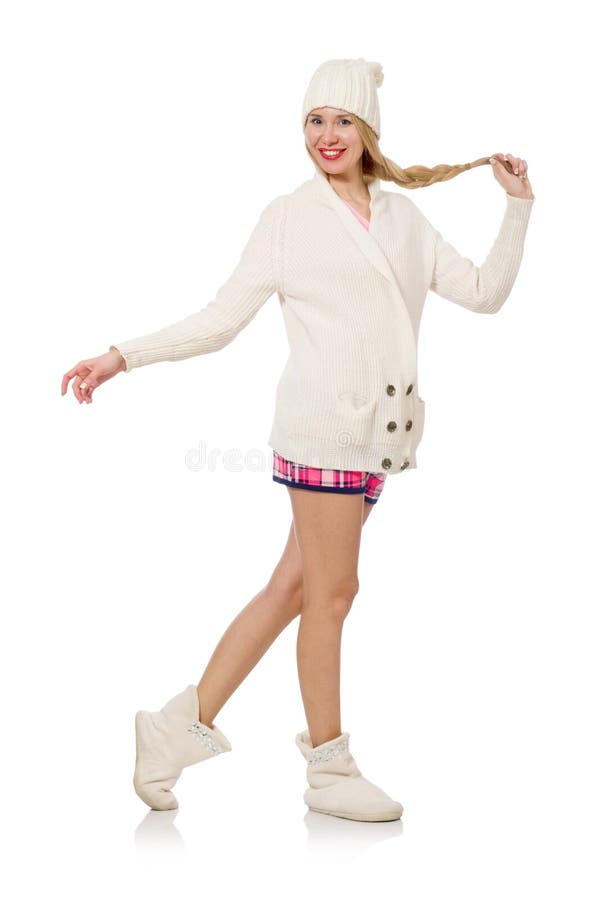 The Pretty Smiling Girl in Pink Jacket Isolated on White Stock Image