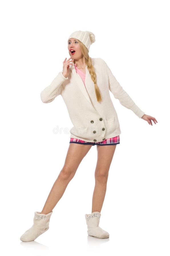 The Pretty Smiling Girl in Pink Jacket Isolated on White Stock Photo