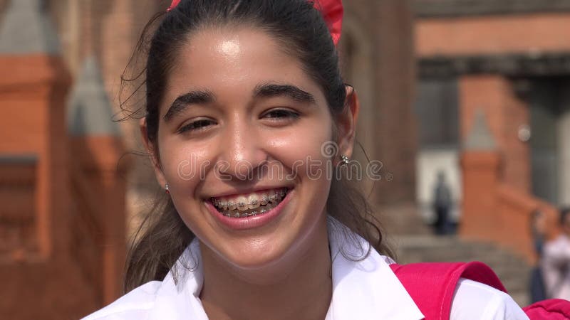 Pretty Smiling Teen Girl With Braces