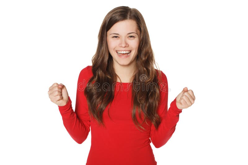 Pretty surprised woman happy smile