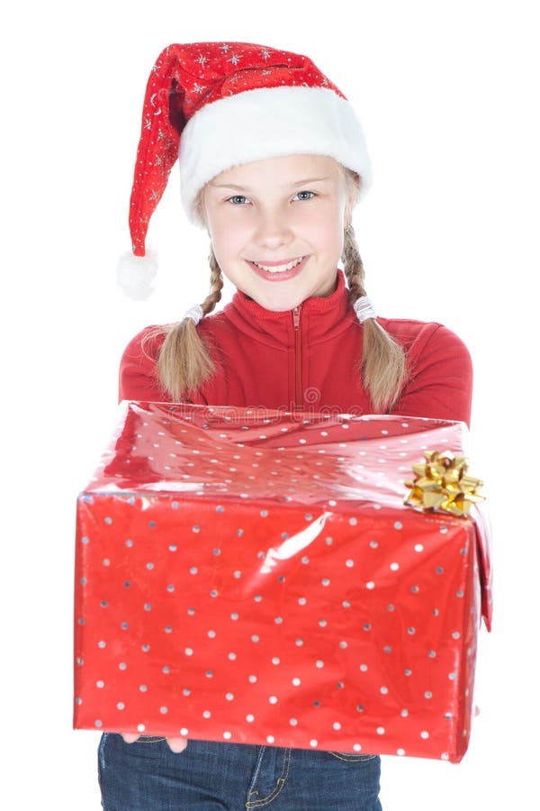 Pretty teenage girl in santa helper hat