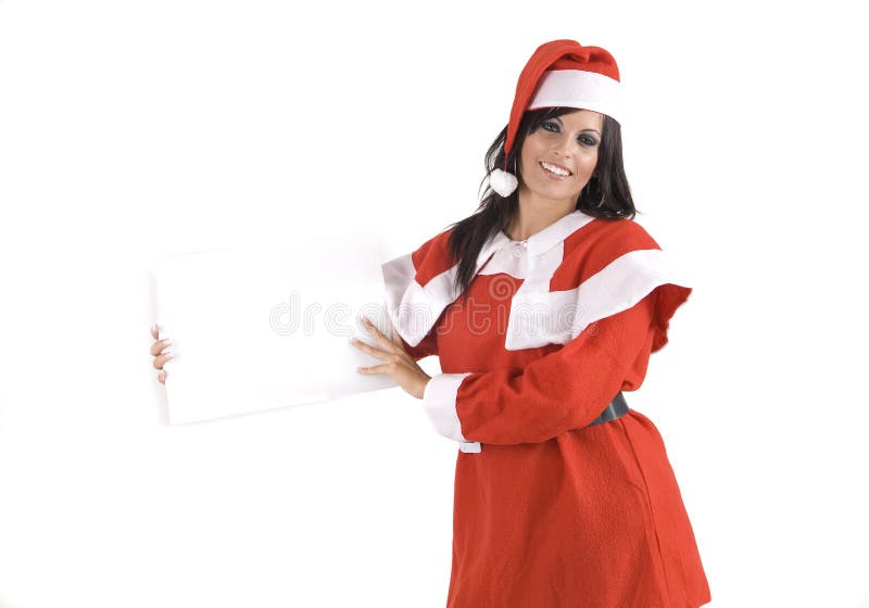 A pretty woman at Christmas holding a sign