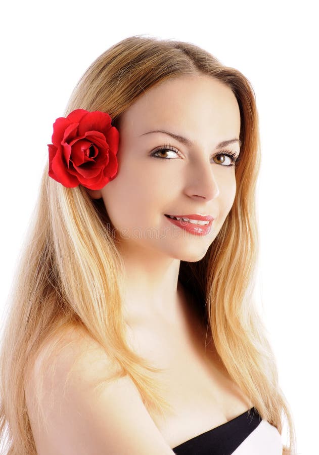 Pretty Woman with Flower in Her Hair Stock Image Image of angelic