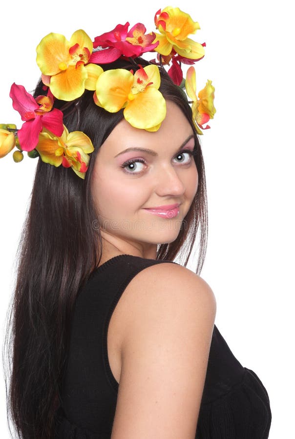 Pretty Woman with Flowers on Head Stock Photo Image of girl