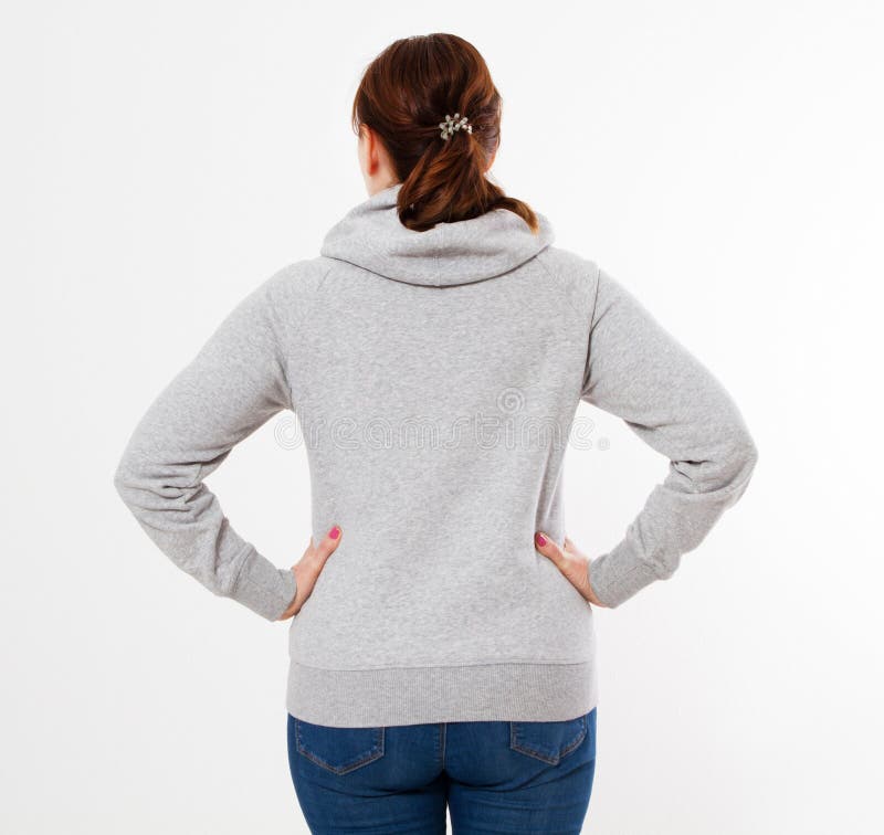 Download Pretty Woman In Gray Pullover Hoodie Mockup - Back View ...
