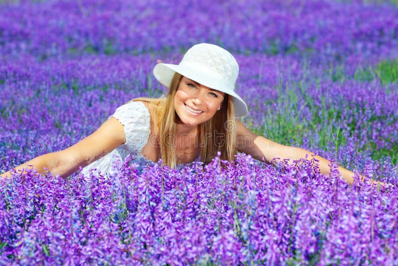 Pretty woman on lavender field