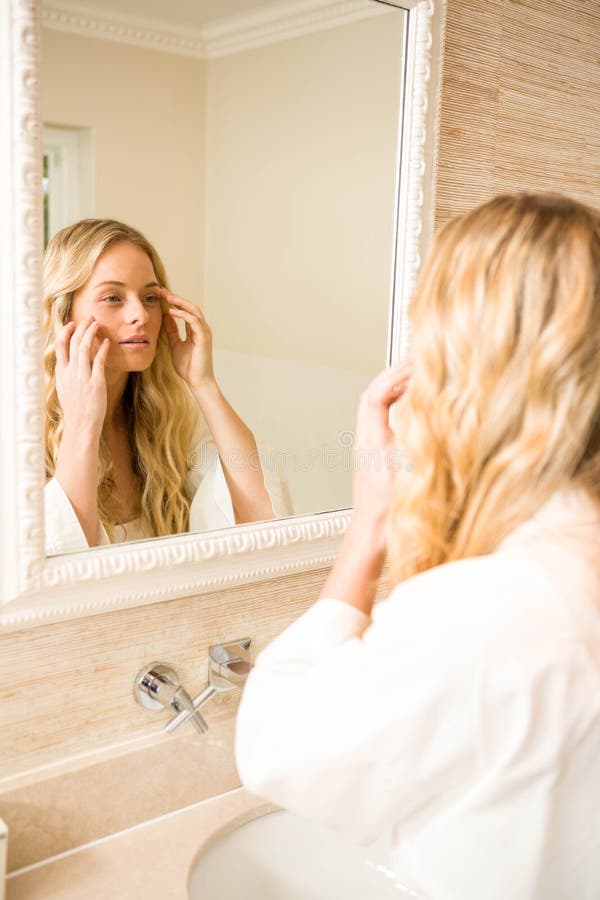 Pretty Woman Looking At Herself In The Mirror Stock Image Image Of