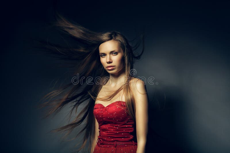 Woman with Long Hair and Hand on Neck Stock Photo - Image of head ...