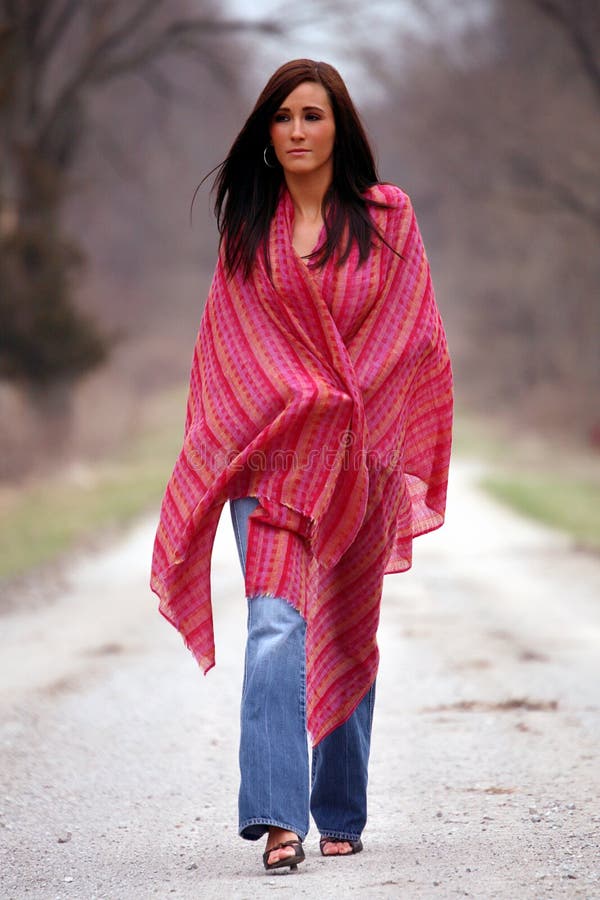 Pretty Woman in Red Shawl