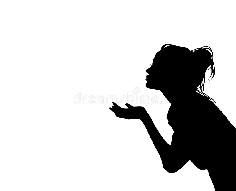 Pretty woman sending air kiss vector silhouette.