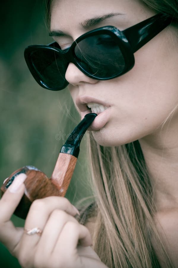 Pretty Woman Smoke Tobaccopipe Stock Image Image of smoking