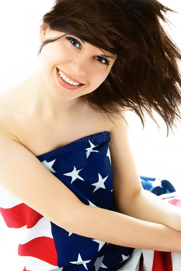 Pretty woman wearing an American flag