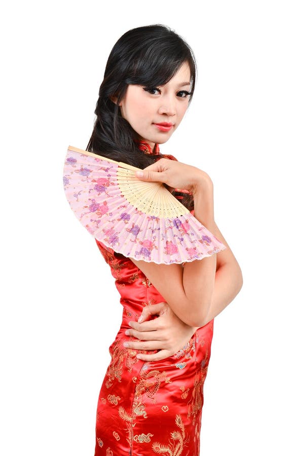Pretty women with Chinese traditional dress Cheongsam and hole C