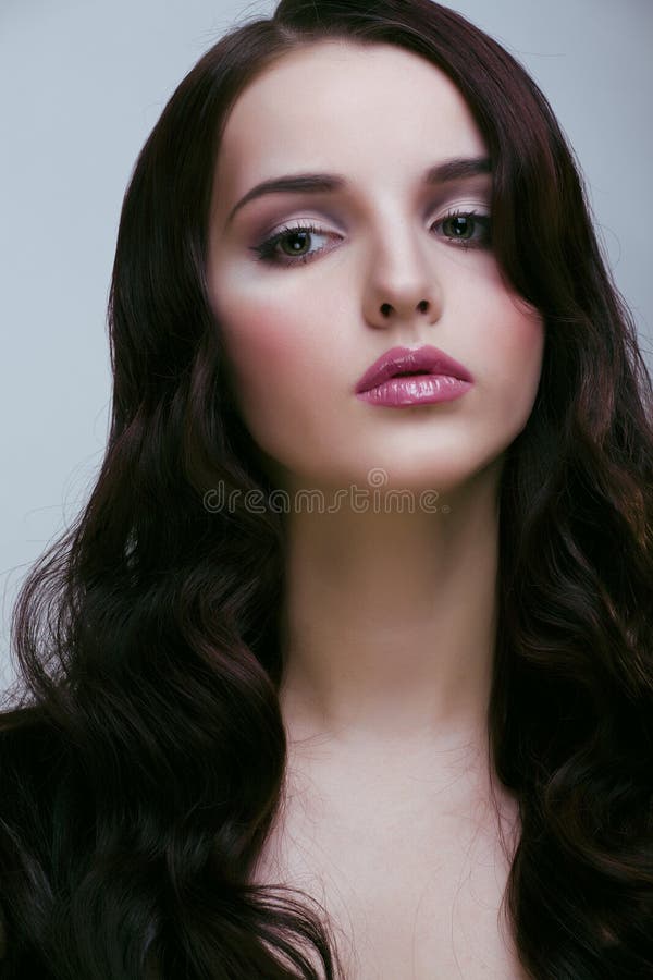 Pretty Young Brunette Woman with Hair Style Like Cute Doll Stock Image ...