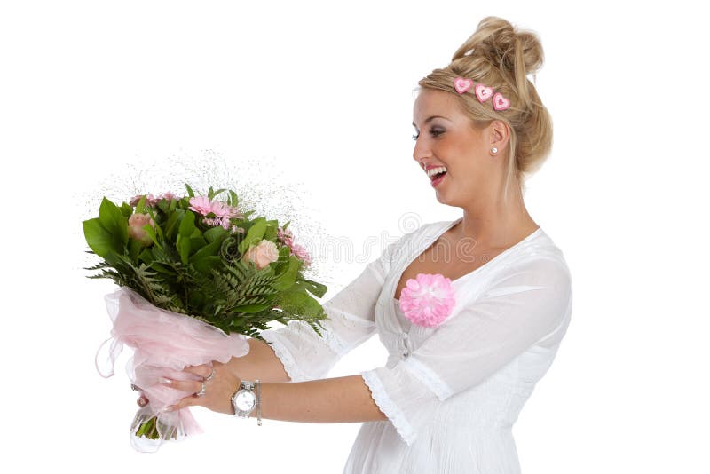 Pretty Young Girl Getting Flowers Stock Photo Image of female