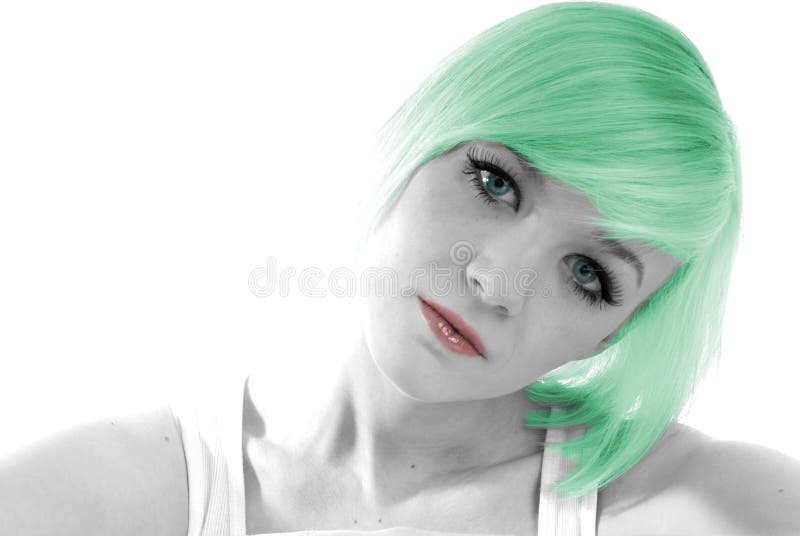 Pretty young girl green hair