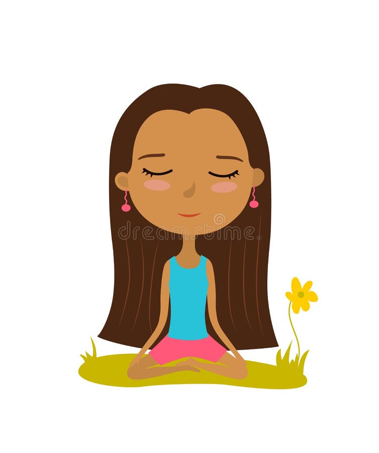 Pretty young girl practices yoga in the lotus position. Meditation and relaxation poster. Vector illustration royalty free illustration Pretty young girl practices yoga in the lotus position. Meditation and relaxation poster. Vector illustration royalty free illustration