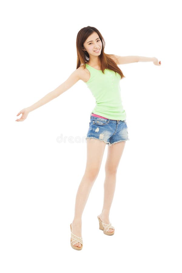 Pretty Young Girl Standing and Open Arms Stock Image - Image of ...