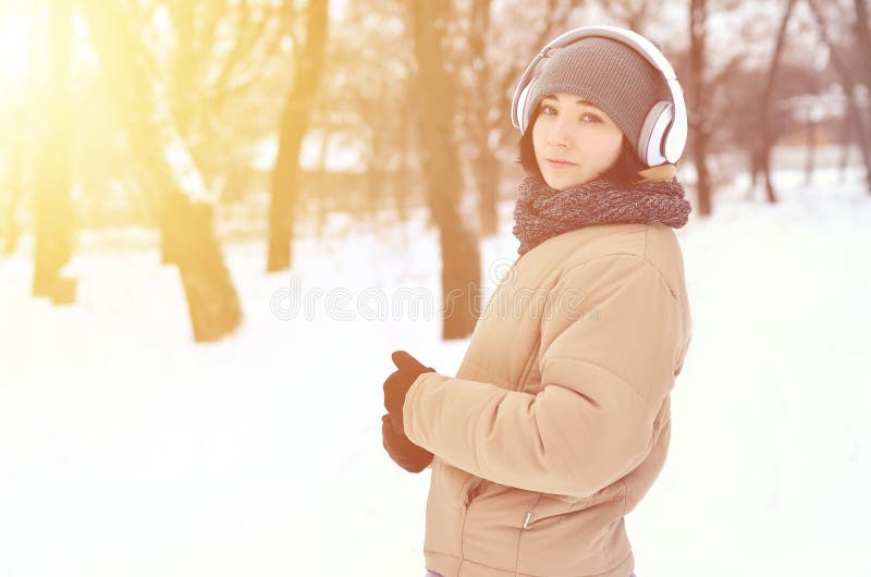 Winter Portrait of Young Girl with Headphones Stock Photo - Image of ...