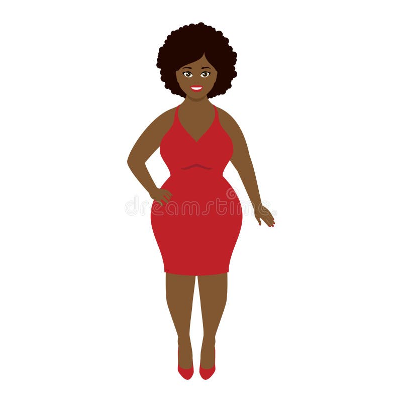 Beautiful African American Curvy Woman in Red Dress Icon Vector