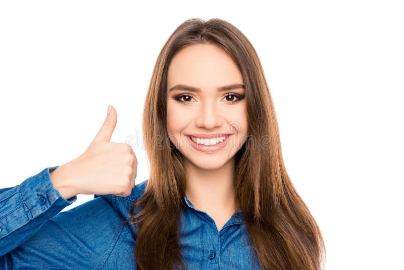 Pretty Young Woman with Beaming Smile Gesturing Like Stock Photo ...