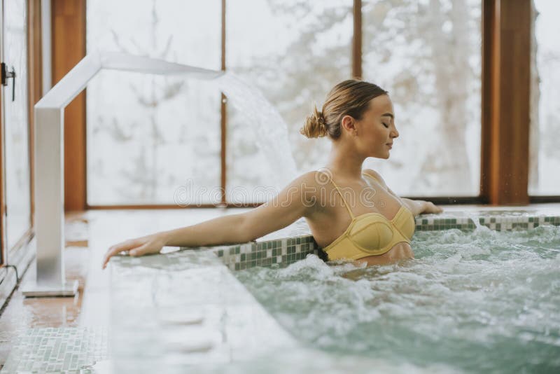 Pretty Young Woman Relaxing In The Bubble Bath Pool Stock Photo Ima