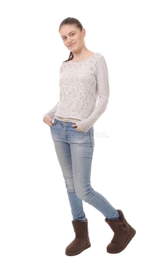 Pretty Young Woman Standing on White Background Stock Image - Image of ...