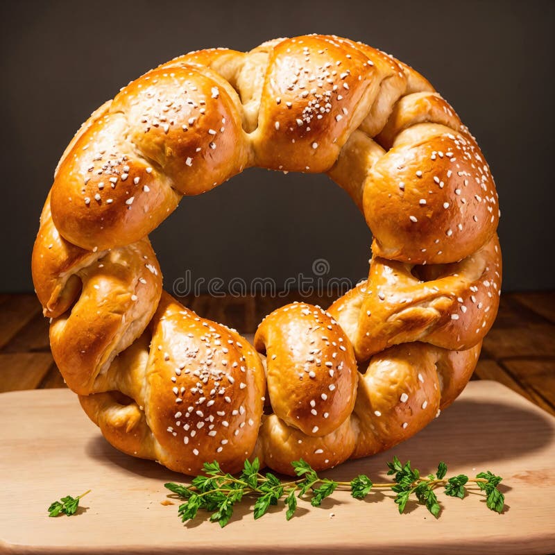Pretzel bavarese con semi di sesamo su una tavola di legno. illustrazione vettoriale