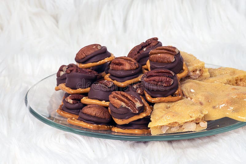 Pretzel Bites and Peanut Brittle on Fur Stock Image Image of food
