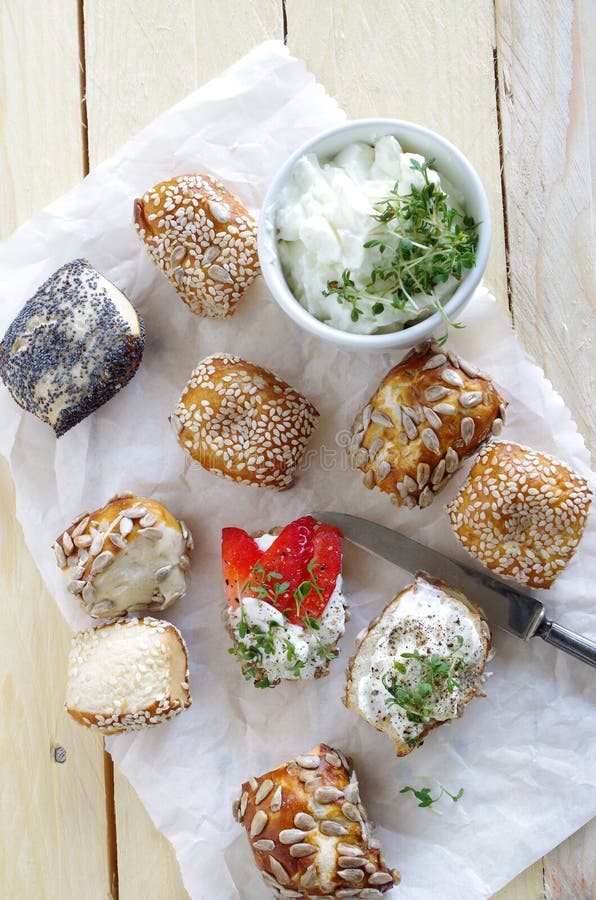 Pretzel Roll and Cream Cheese Stock Photo Image of cress, breakfast