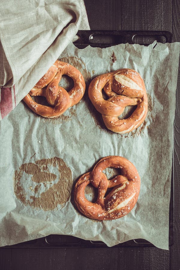 Pretzels from the Oven on Baking Sheet Stock Image Image of bakery