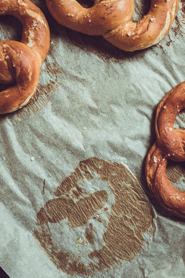 Pretzels from the Oven on Baking Sheet Stock Image Image of food