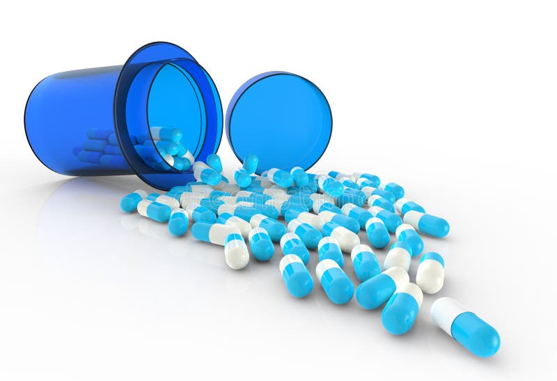 Preventivpillerar som spiller ut ur preventivpillerflaskan stock illustrationer Preventivpillerar som spiller ut ur preventivpillerflaskan stock illustrationer