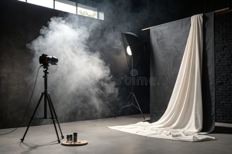 Prezentacja produktów z centrum uwagi w czarnym pokoju studio royalty ilustracja