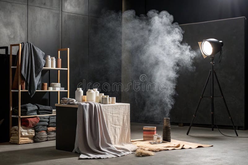 Prezentacja produktów z centrum uwagi w czarnym pokoju studio ilustracja wektor