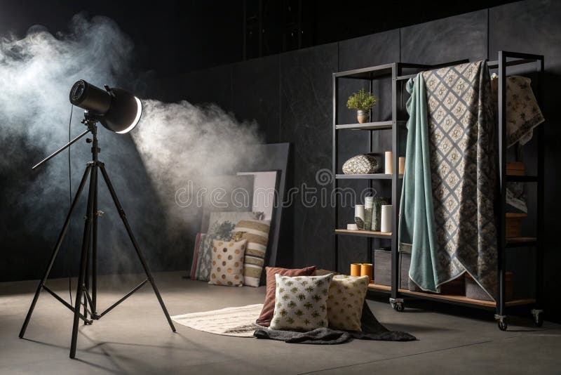 Prezentacja produktów z centrum uwagi w czarnym studio ilustracja wektor