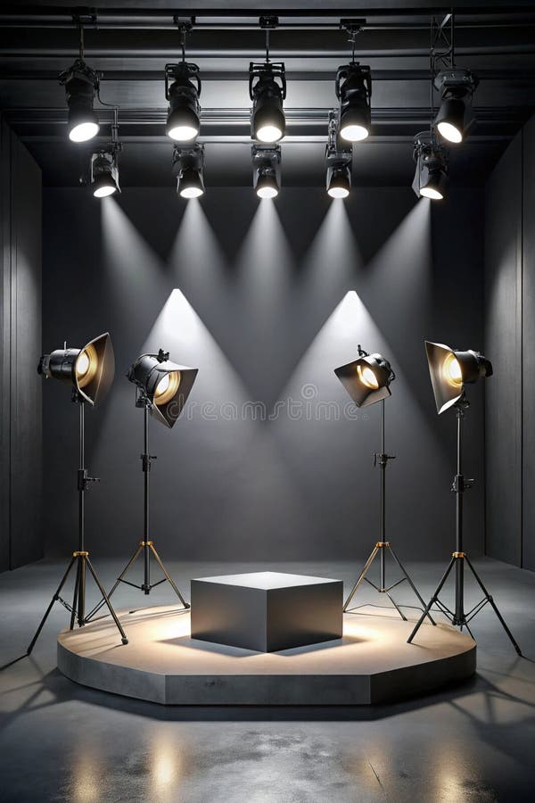 Prezentacja produktów z czarnym oświetleniem Studio Room for Performance Products ilustracji