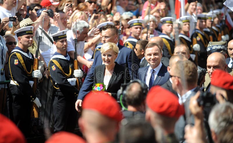 WARSAW, POLAND - AUGUST 6, 2015: New president of Poland o/p: Andrzej Duda and his wife Agata Duda. WARSAW, POLAND - AUGUST 6, 2015: New president of Poland o/p: Andrzej Duda and his wife Agata Duda