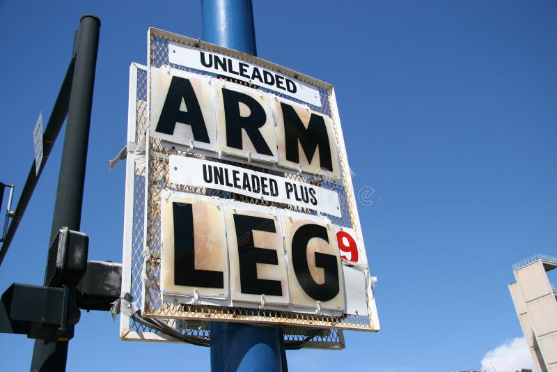 High Gas Prices are show by a sign displaying Arm and Leg. High Gas Prices are show by a sign displaying Arm and Leg