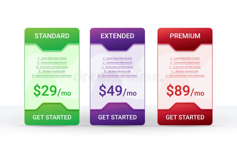 Price comparison table layout template for three products stock illustration