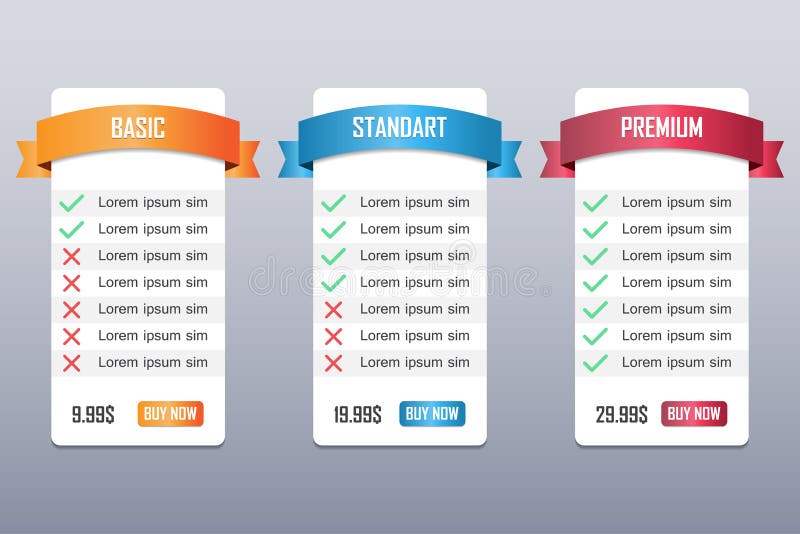 Price list, hosting plans and web boxes banners design vector illustration