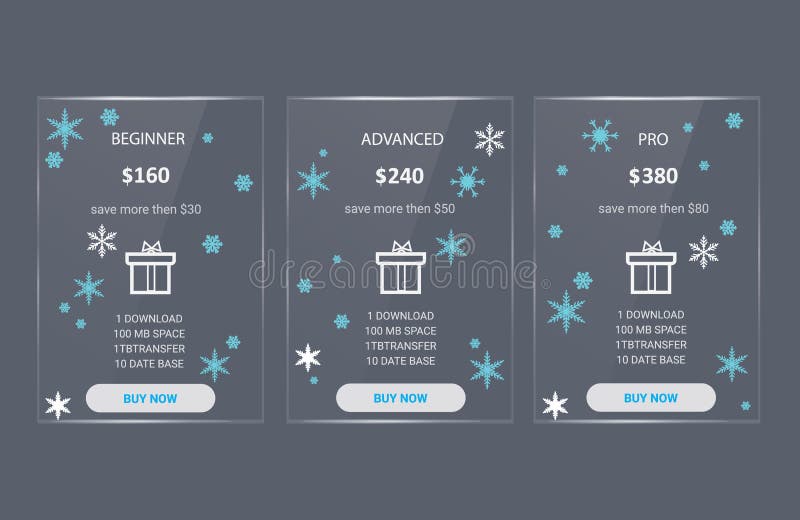 Christmas Banner for Tariffs, a Set of Pricing Tables and Boxes Stock