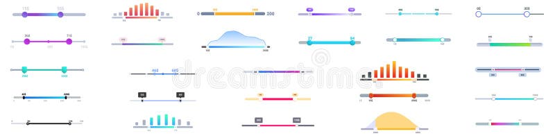 Price range icons set. Set of various colorful loading bars illustrating loading progress vector illustration