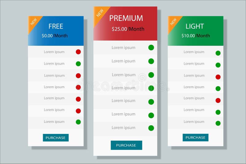 Price list, hosting plans and web boxes banners design vector illustration