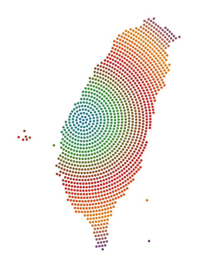 Prickad taiwan-karta. Taiwan-formens digitala format vektor illustrationer