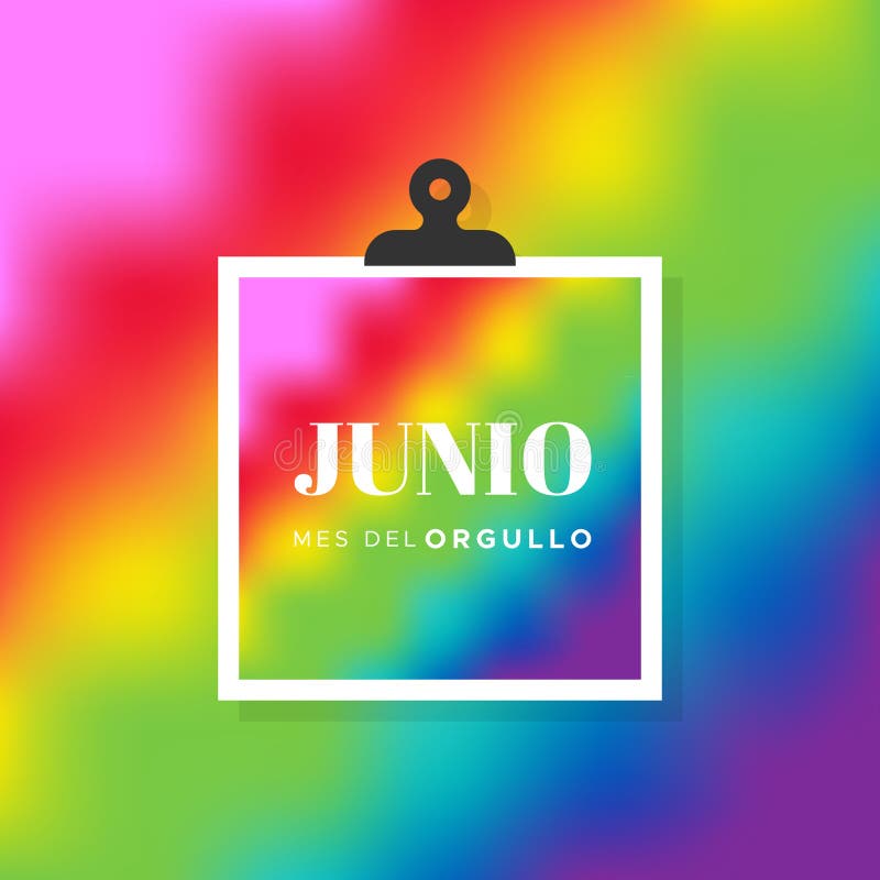 Pride LGBTQ multicolor tie dye background. June Pride Month. Spanish. Junio Mes del Orgullo. Vector illustration, flat design