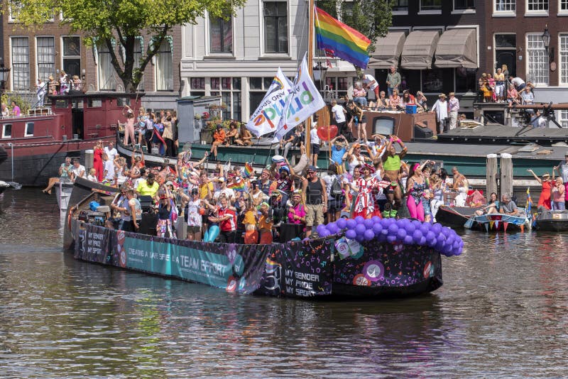 Pride And Sports By Philips Boat At The Gaypride Canal Parade With Boats At Amsterdam The